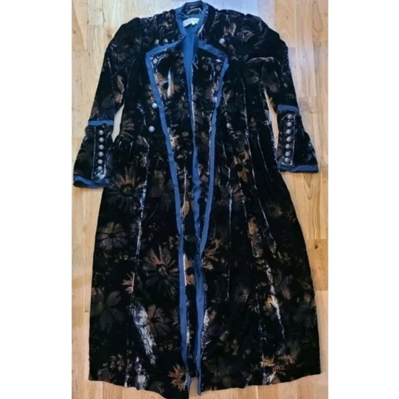 🆕️ Free People Hazel Velvet Puff Sleeve Duster Long Jacket Medium Black Boho - Picture 15 of 16